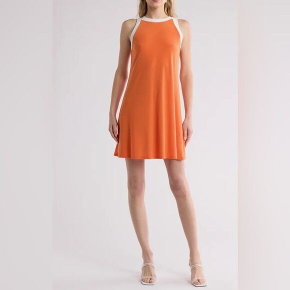 Tash and Sophie Contrast Trim Jersey Dress NWT orange tan color Sz XL - Picture 1 of 8